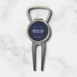 Navy Personalised Groomsmen's name and monogram Divot Tool<br><div class="desc">Add a personal touch to your wedding with personalised groomsmen divot tool. This divot tool features personalised groomsman's name with title and wedding date in white and monogram in light navy blue as background, in classic serif font style, on navy blue background. Also perfect for best man, father of the...</div>