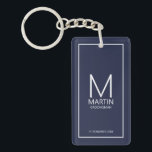 Navy Personalised Monogram and Name Groomsmen Key Ring<br><div class="desc">Add a personal touch to your wedding with personalised groomsmen keychain.
This keychain features personalised groomsman's monogram and name with title and wedding date in white modern sans serif font style on navy blue background.

Also perfect for best man,  father of the bride and more.</div>