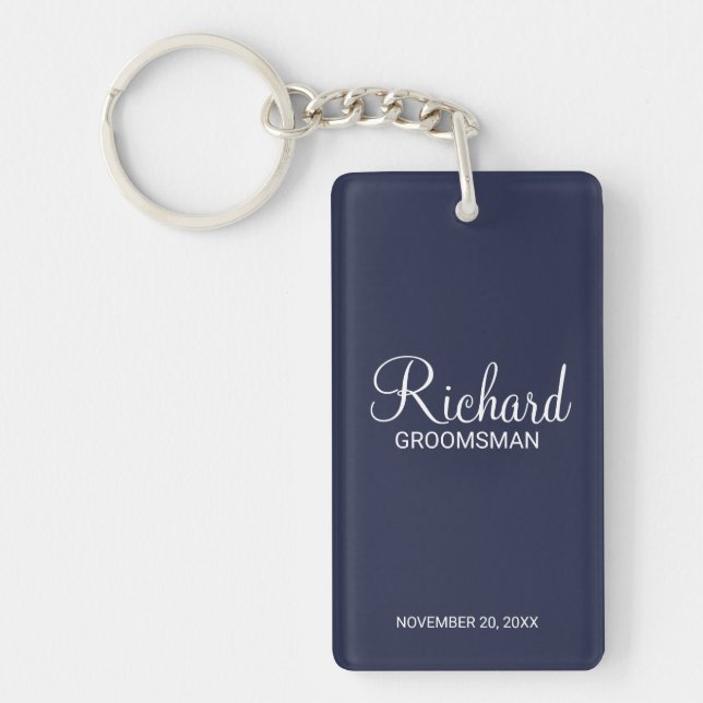 Navy Personalised Name and Monogram Groomsman Key Ring (Front)