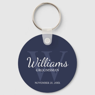 Navy Personalised Script Groomsmen name&Monogram Key Ring