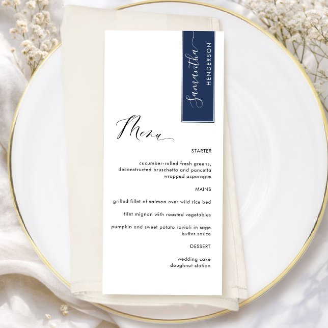 Navy Personalised with Guest Name Elegant Menu (Creator Uploaded)