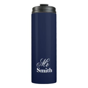 Navy Personlized Text Mr Smith Name White Thermal Tumbler