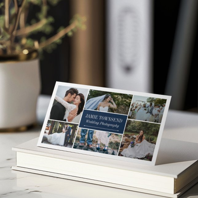 Navy Photo Collage Professional Photographer Business Card (Creator Uploaded)