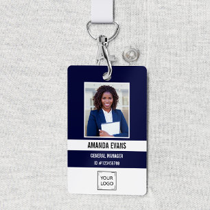 Navy Photo Employee Logo or QR CODE Security ID Badge