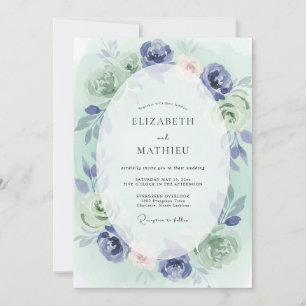Navy Picturesque Botanical Wedding Invitation