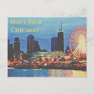 Navy Pier _at night Chicago Postcard