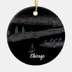 Navy Pier Chicago 1920's NEON  Art Windy City Ceramic Ornament