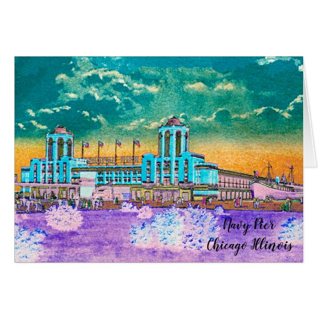 Navy Pier Chicago 1920's Watercolor Art Windy City (Front Horizontal)