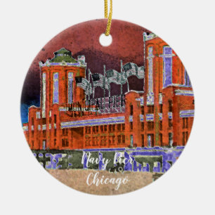 Navy Pier Chicago 1920's Watercolor Art Windy City Ceramic Ornament