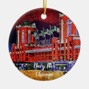 Navy Pier Chicago 1920's Watercolor Art Windy City Ceramic Ornament