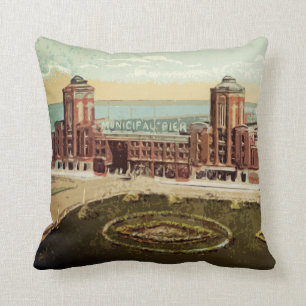 Navy Pier Chicago 1920's Watercolor Art Windy City Cushion