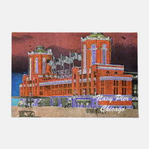 Navy Pier Chicago 1920's Watercolor Art Windy City Doormat