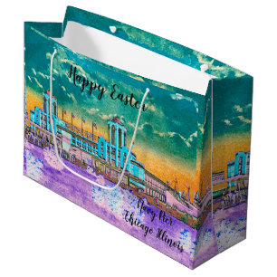 Navy Pier Chicago 1920's Watercolor Easter Colors Large Gift Bag