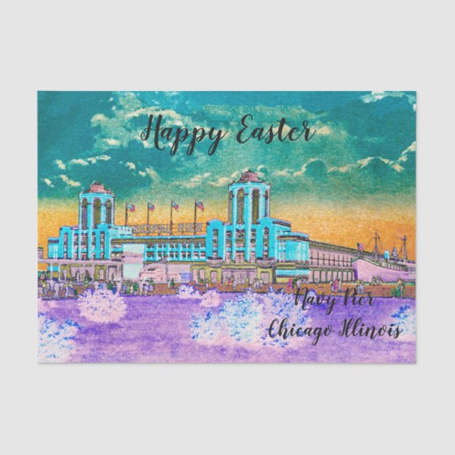 Navy Pier Chicago 1920's Watercolor Easter Colours Tissue Paper (Front)