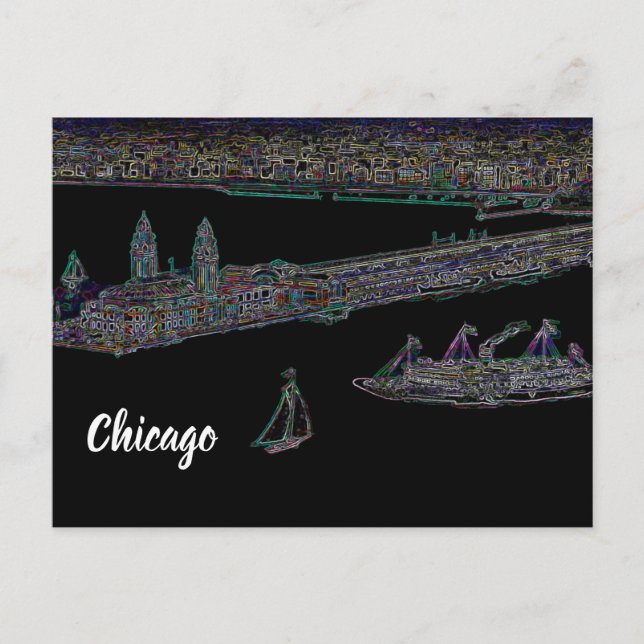 Navy Pier From Lake  Chicago 1920's NEON  Art Postcard (Front)