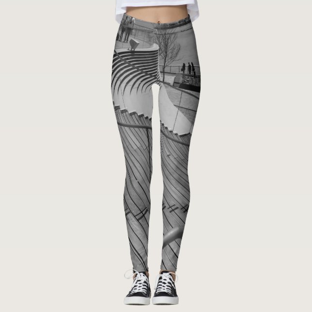 Navy Pier Stairs Grayscale Leggings (Front)