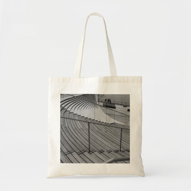 Navy Pier Stairs Grayscale Tote Bag (Front)