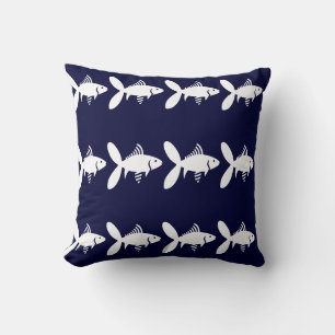 navy pillow solid back white tile fish pattern
