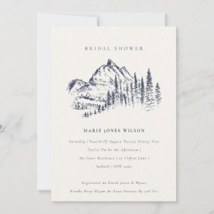 Navy Pine Mountain Sketch Bridal Shower Invite