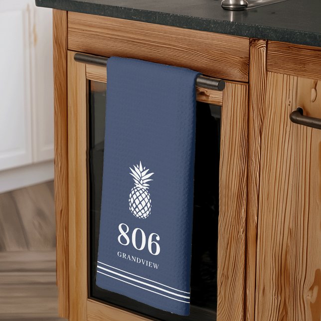 Navy | Pineapple House Number & Street Name Tea Towel (Creator Uploaded)