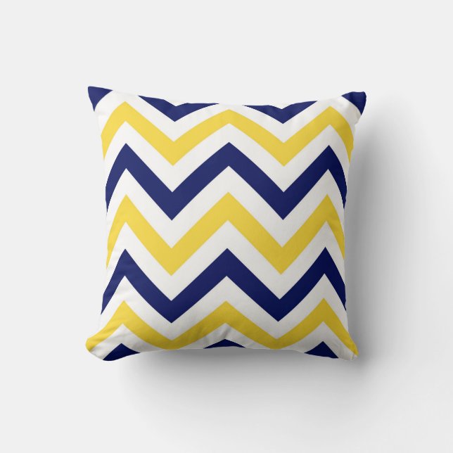 Navy, Pineapple, Wht Large Chevron ZigZag Pattern Cushion (Front)