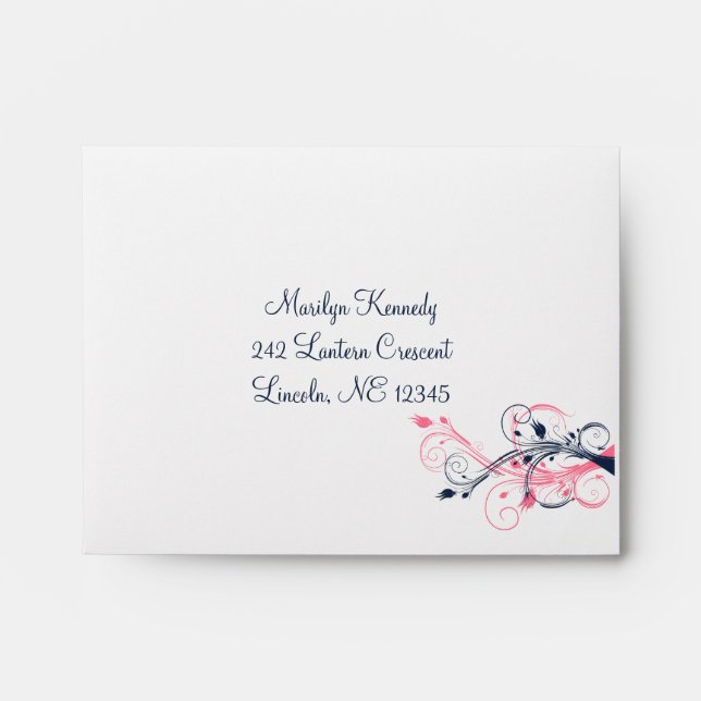 Navy, Pink, and White Floral A2 Envelope (Front)