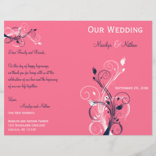 Navy, Pink, and White Floral Wedding Program
