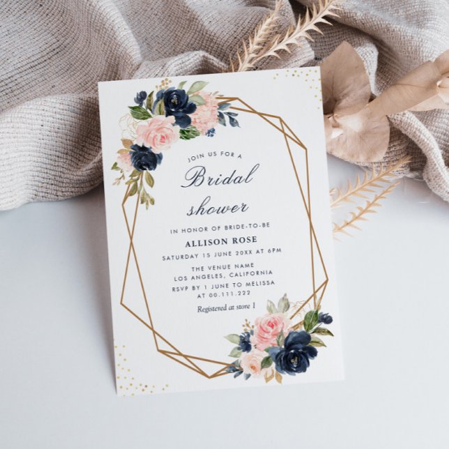 Navy & pink blush bridal shower invitation (Creator Uploaded)