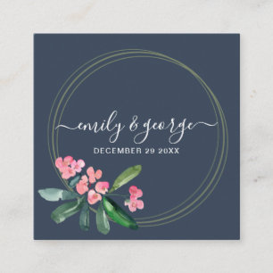 NAVY PINK CHRIST THORN BLOOM CACTI WEDDING WEBSITE SQUARE BUSINESS CARD