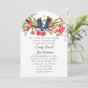 Navy Pink Coral Lovebird Forest Fairytale Wedding Invitation