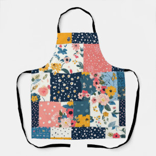 Navy Pink Cottagecore Floral Patchwork Apron