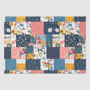 Navy Pink Cottagecore Floral Patchwork Tissue Paper