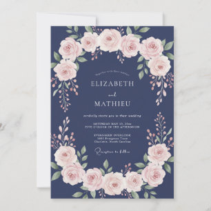 Navy Pink Exquisite Floral Wedding Invitation