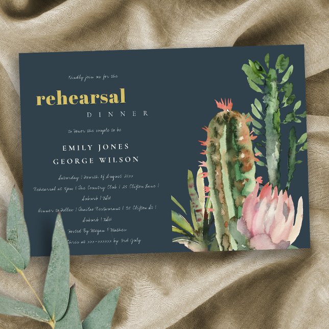 NAVY PINK FLORAL CACTI FOLIAGE REHEARSAL DINNER INVITATION (Creator Uploaded)