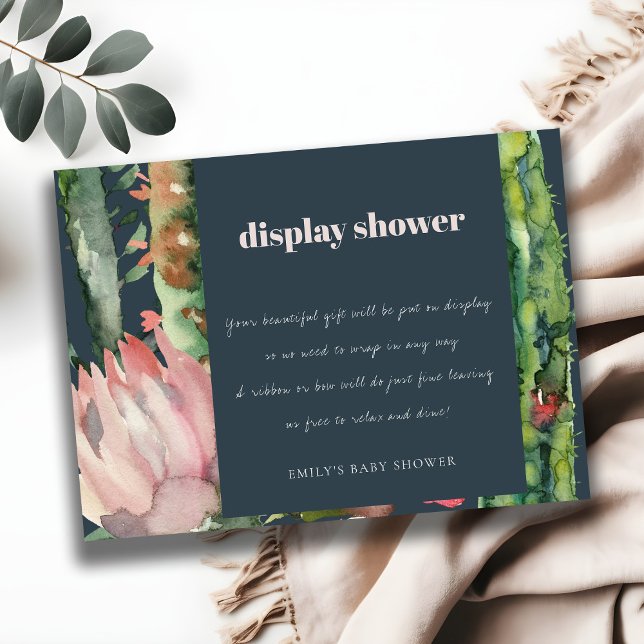 NAVY PINK FLORAL DESERT CACTI DISPLAY BABY SHOWER ENCLOSURE CARD (Creator Uploaded)