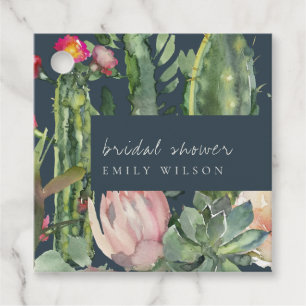 NAVY PINK FLORAL DESERT CACTI FAUNA BRIDAL SHOWER FAVOUR TAGS
