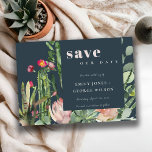 NAVY PINK FLORAL DESERT CACTI FOLIAGE WATERCOLOR SAVE THE DATE<br><div class="desc">A perfect wedding collection for those looking for a tastefully done, elegant vibrant cactus theme. The cacti and succulent foliage designs are hand painted in watercolor. Personalise it with your name, your wedding date, and be sure to include a special message. Lots of designs to choose from and lots of...</div>