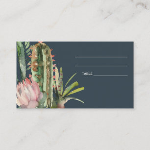 NAVY PINK FLORAL DESERT CACTI WEDDING PLACE CARD