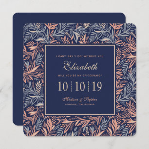 Navy & Pink Floral & Plant Pattern - Bridesmaid Invitation