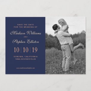 Navy & Pink Floral & Plant Pattern - Save the Date
