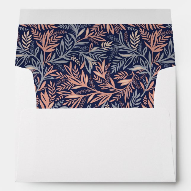 Navy & Pink Floral & Plant Pattern -  Wedding Envelopes (Back (Bottom))