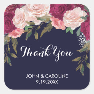 Navy pink floral thank you favours stickers weddin