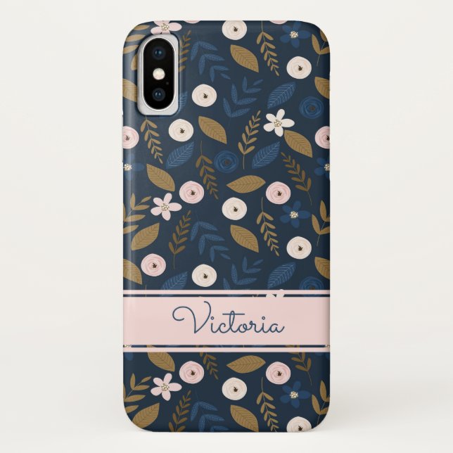 Navy, Pink, Gold Floral Case-Mate iPhone X Case (Back)