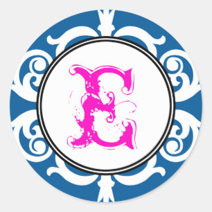 Navy pink goth punk monogram initial wedding favou classic round sticker