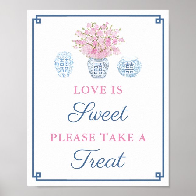 Navy Pink Love Is Sweet Take A Treat Bridal Shower Poster (Front)