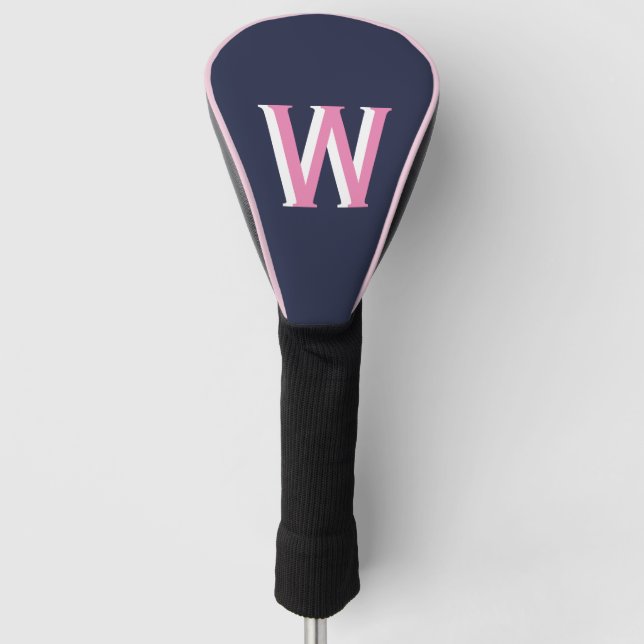 Navy Pink Monogram  Golf Head Cover (Front)