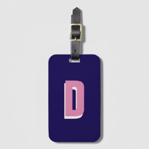 Navy pink monogrammed luggage tag