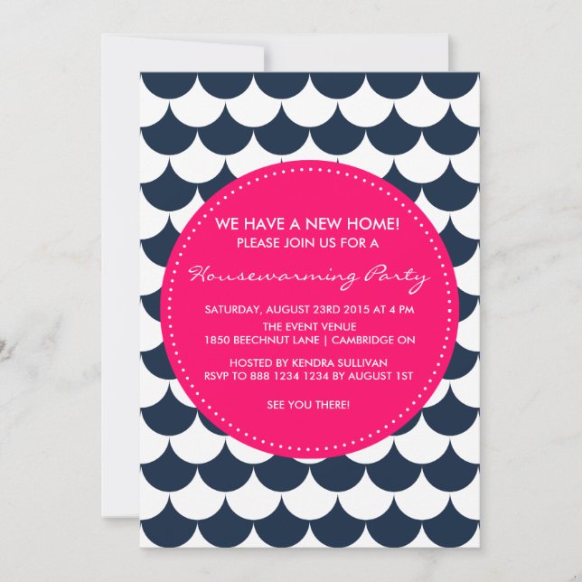 Navy & Pink Nautical Housewarming Party Invitation (Front)
