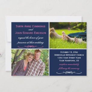 Navy Pink Photo Wedding Invitation