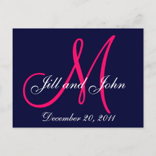 Navy Pink Save the Date Custom Monogram Postcards